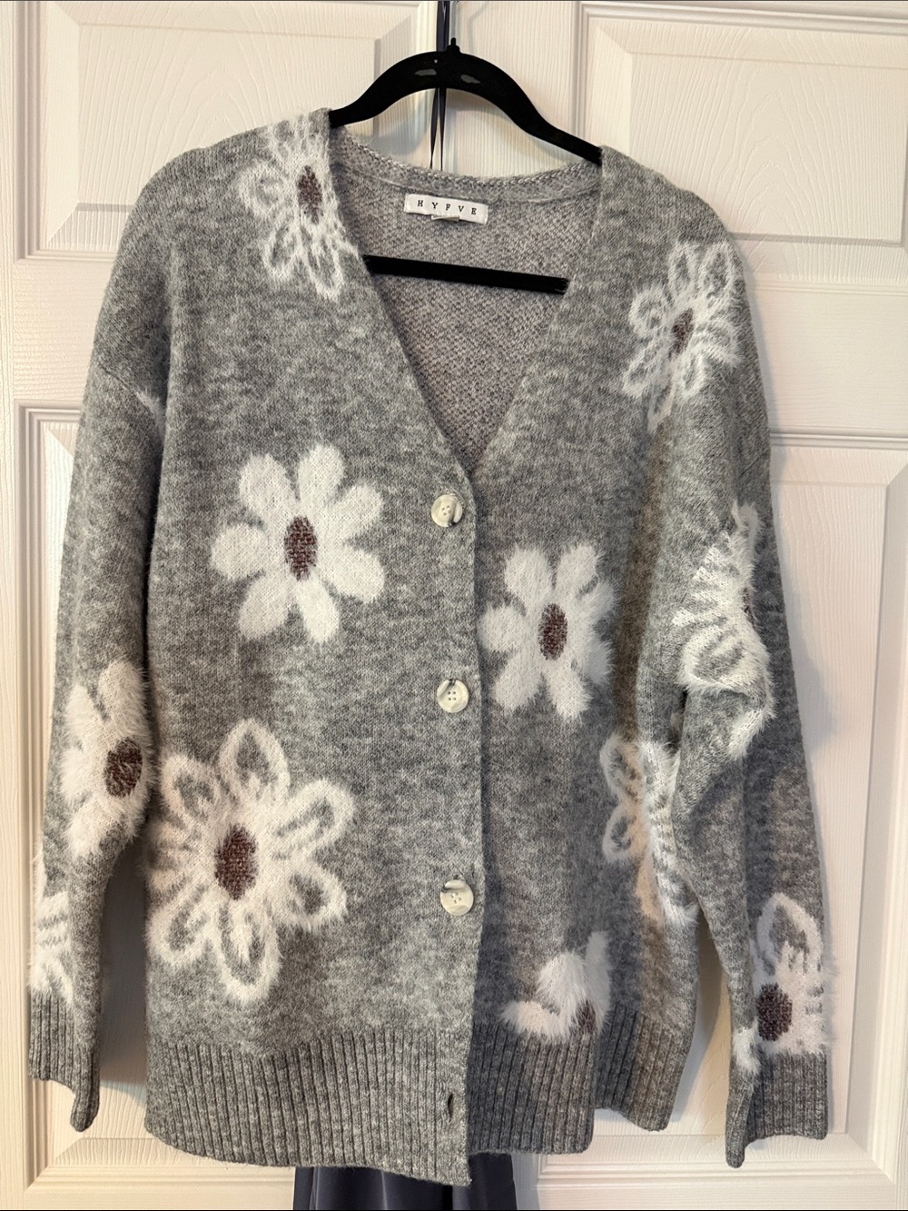 Ryvyr Gray Daisy Knit Cardigan Sweater